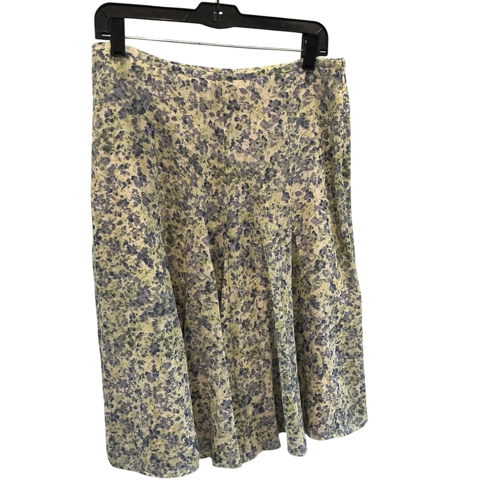 Talbots Womens Chiffon Skirt Green Watercolor Floral Garden Whimsical 8 Office